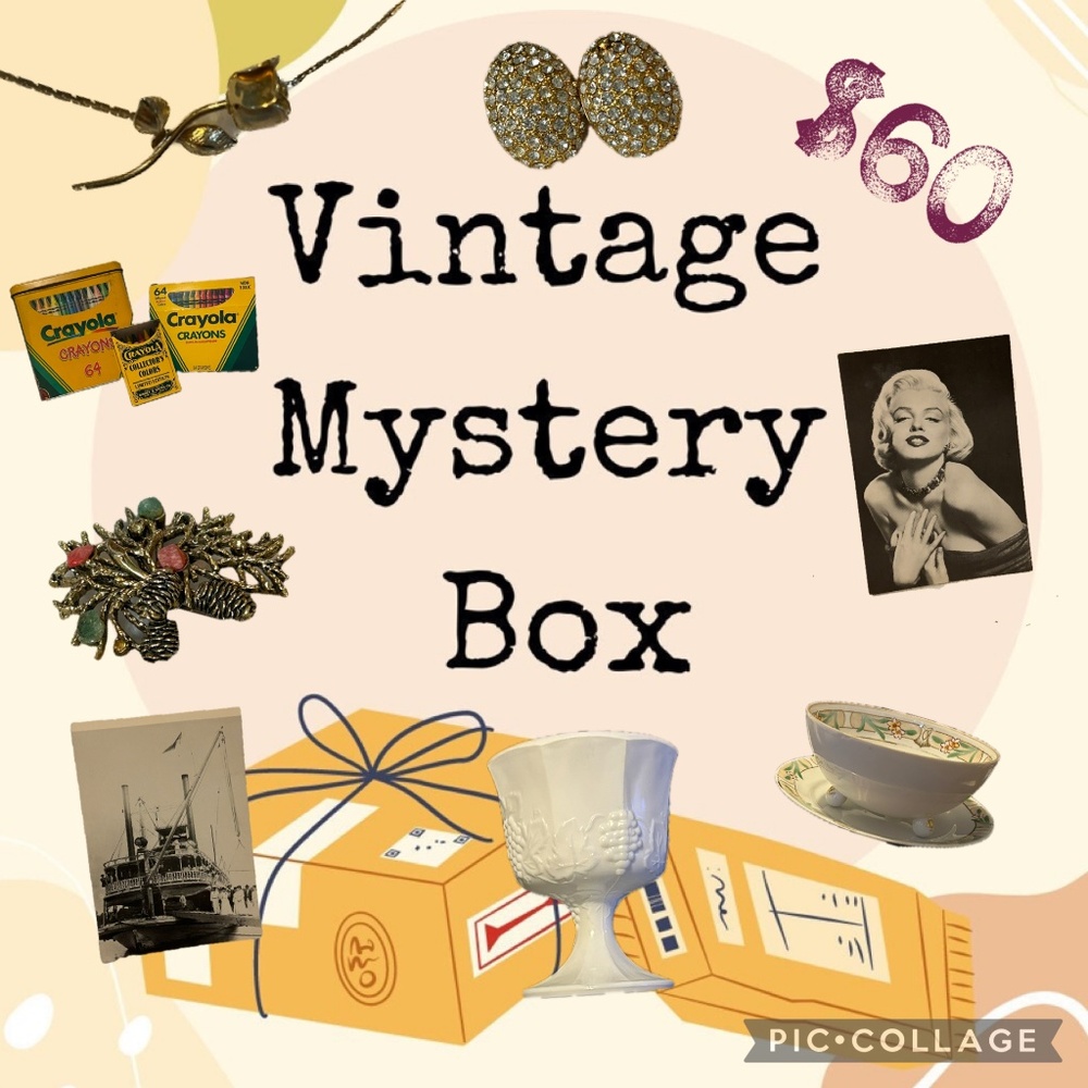 Medium Size Vintage Antique Mystery Box 5-6 Items Surprise Fun